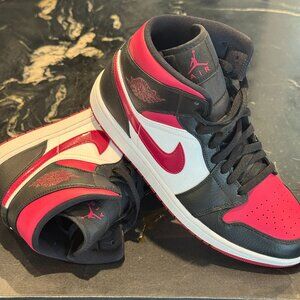 Air Jordan 1 Mid Black/Noble Red-White Size 10